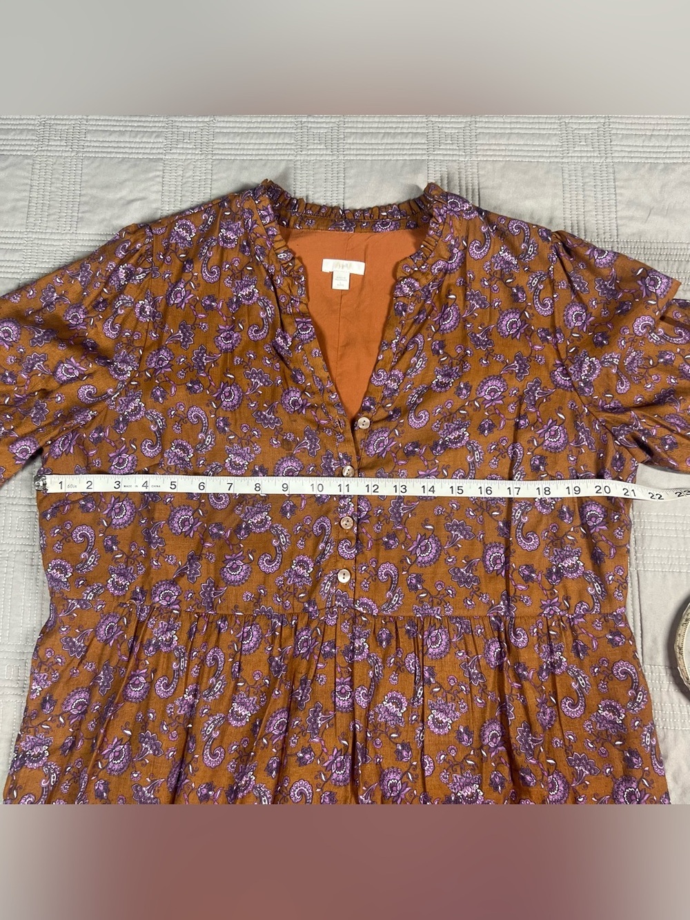 J Jill Maxi Dress Womens LP Large Petite Brown Floral Tiered Puff Sleeve - Picture 12 of 16